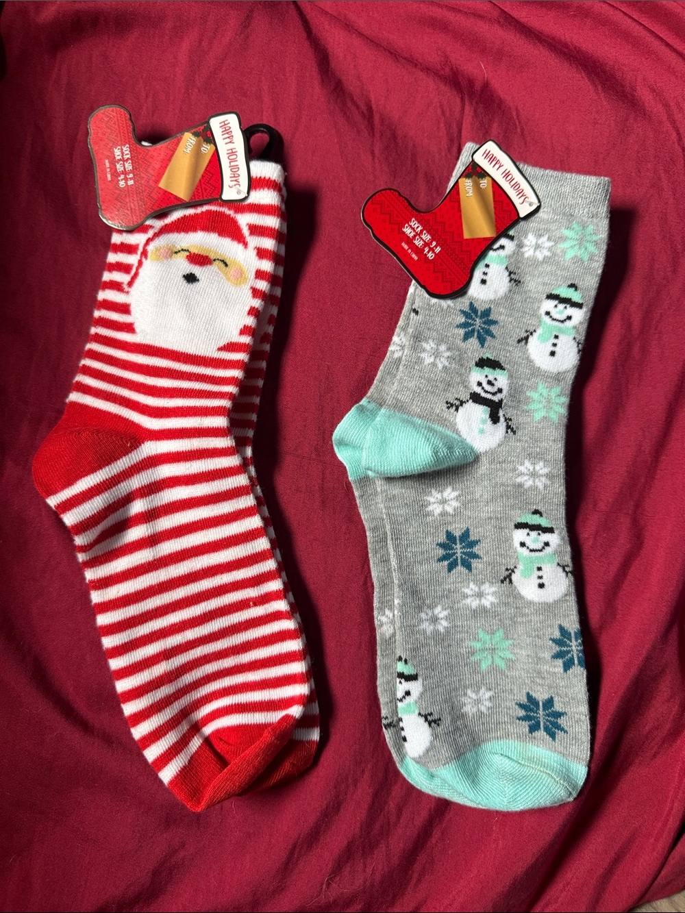 Holiday Crew Socks - Red Santa & Gray Snowman Set